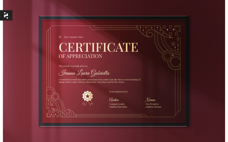 Red Elegant Framed Certificate Corporate Identity