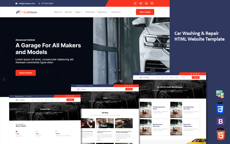Car Washing and Repair HTML Website Template