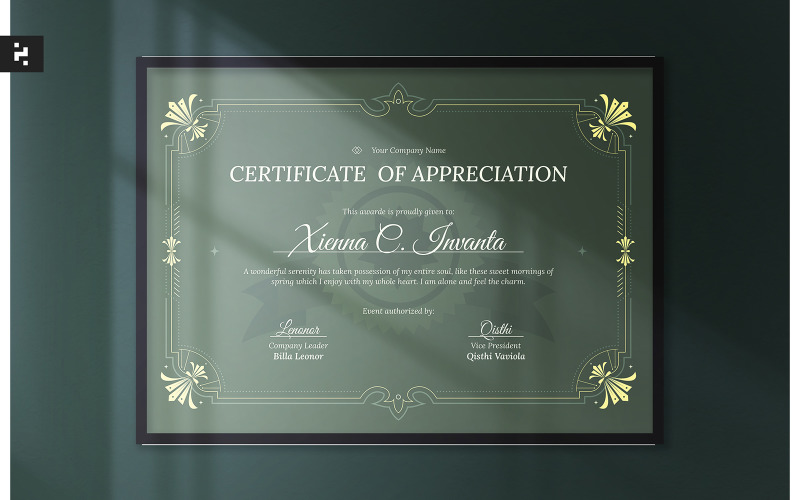 Green Elegant Certificate Corporate Identity