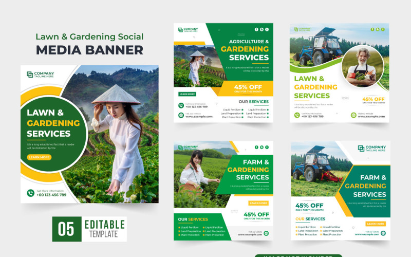 Lawn garden and farming poster set Social Media