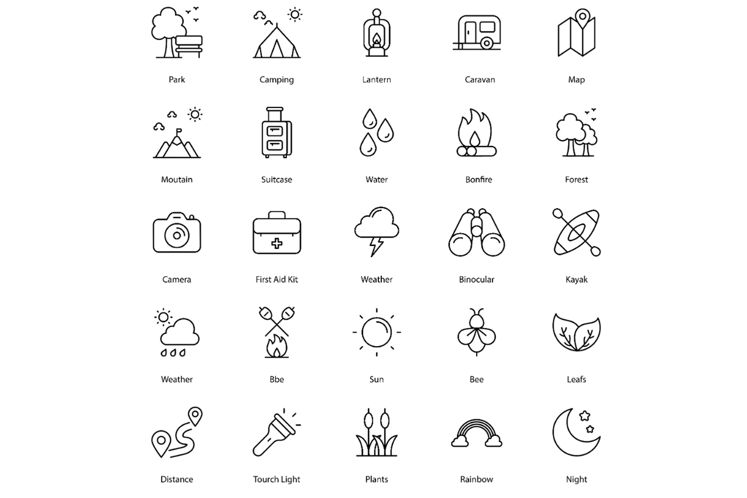 Nature Adventure Icon Set Pack Outdoor Icons Bundle