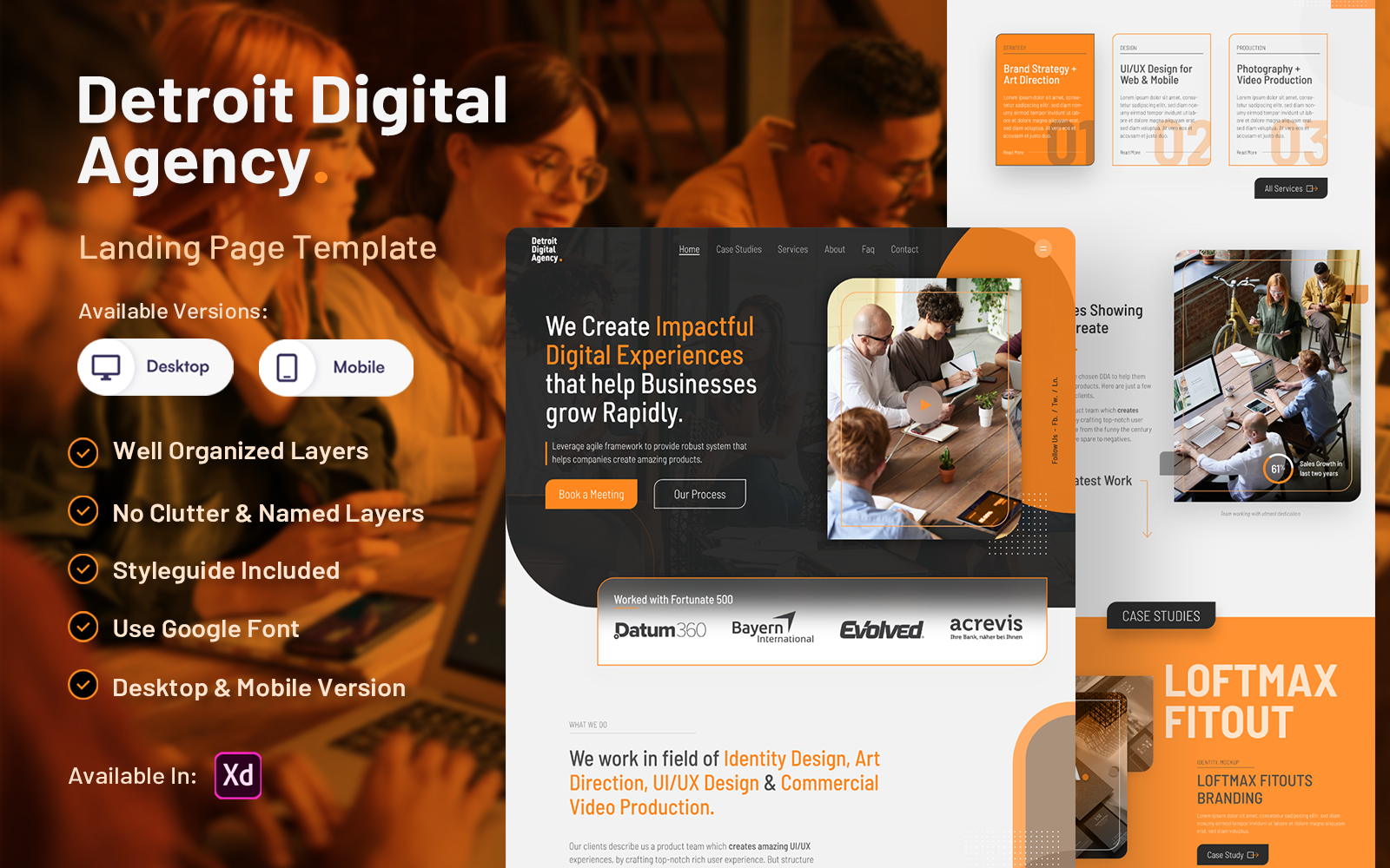 Detriot - Agency Landing Page XD Template