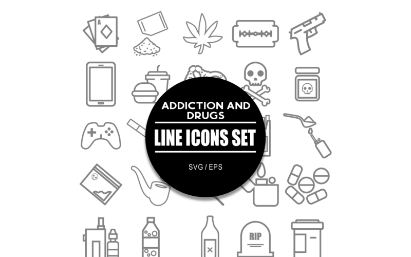 Addiction and Drugs Icon Set Icons Bundle
