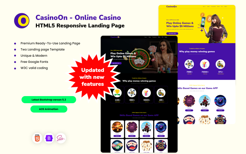 CasinoOn - Online Casino HTML5 Responsive Landing Page Landing Page Template
