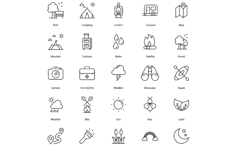 Nature Adventure Icon Set Pack Outdoor Icons Bundle