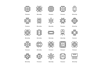 Semiconductor Icon Set Micro Chip Icons Bundle