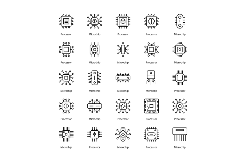Semiconductor Icon Set Micro Chip Icons Bundle