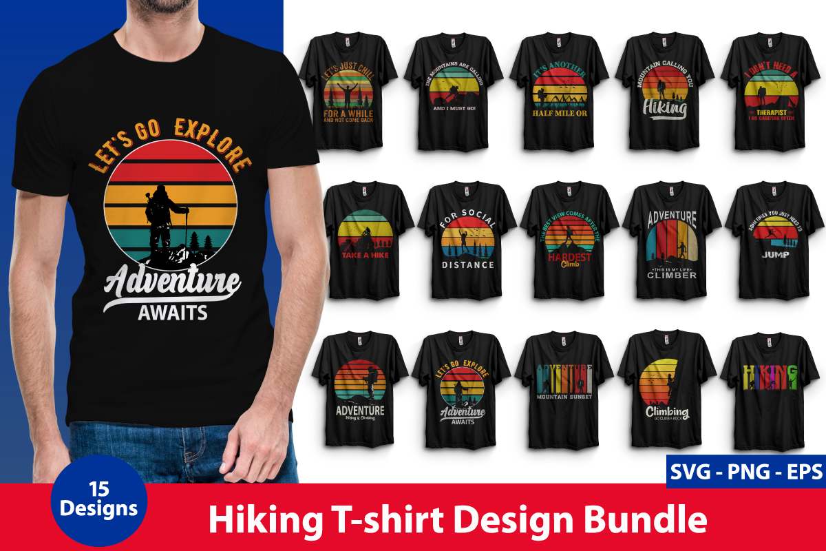 Hiking T-shirt Design Bundle