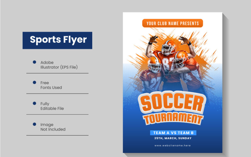 Sports Tournament Poster Design, American Football Game Day Flyer Template Corporate Identity