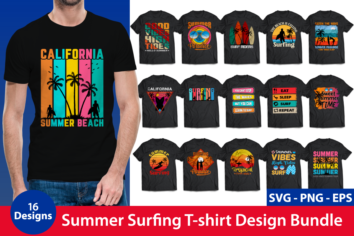 Summer Surfing T-shirt Design Bundle