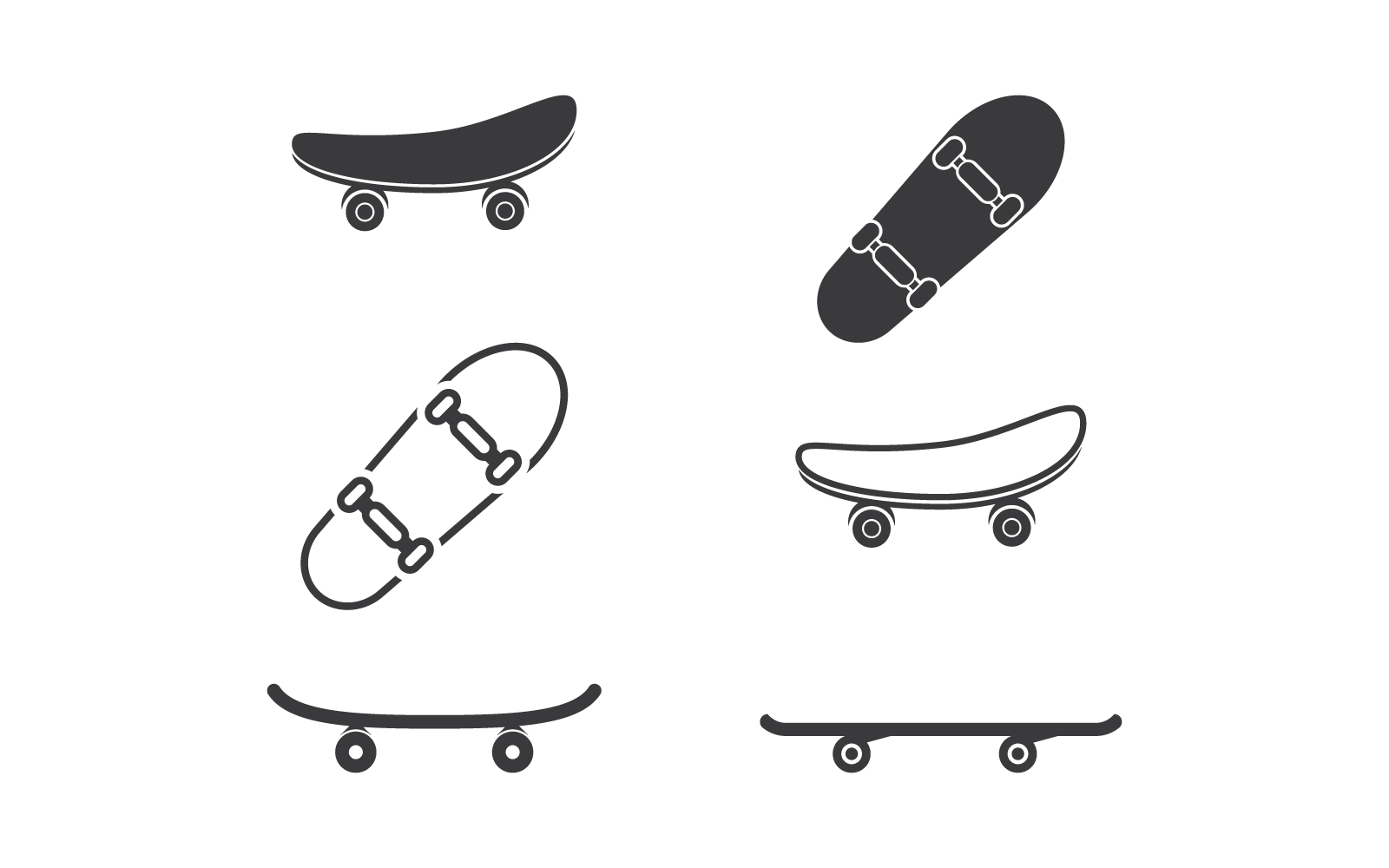 Grup do ícone do logotipo do skate isolado no fundo branco