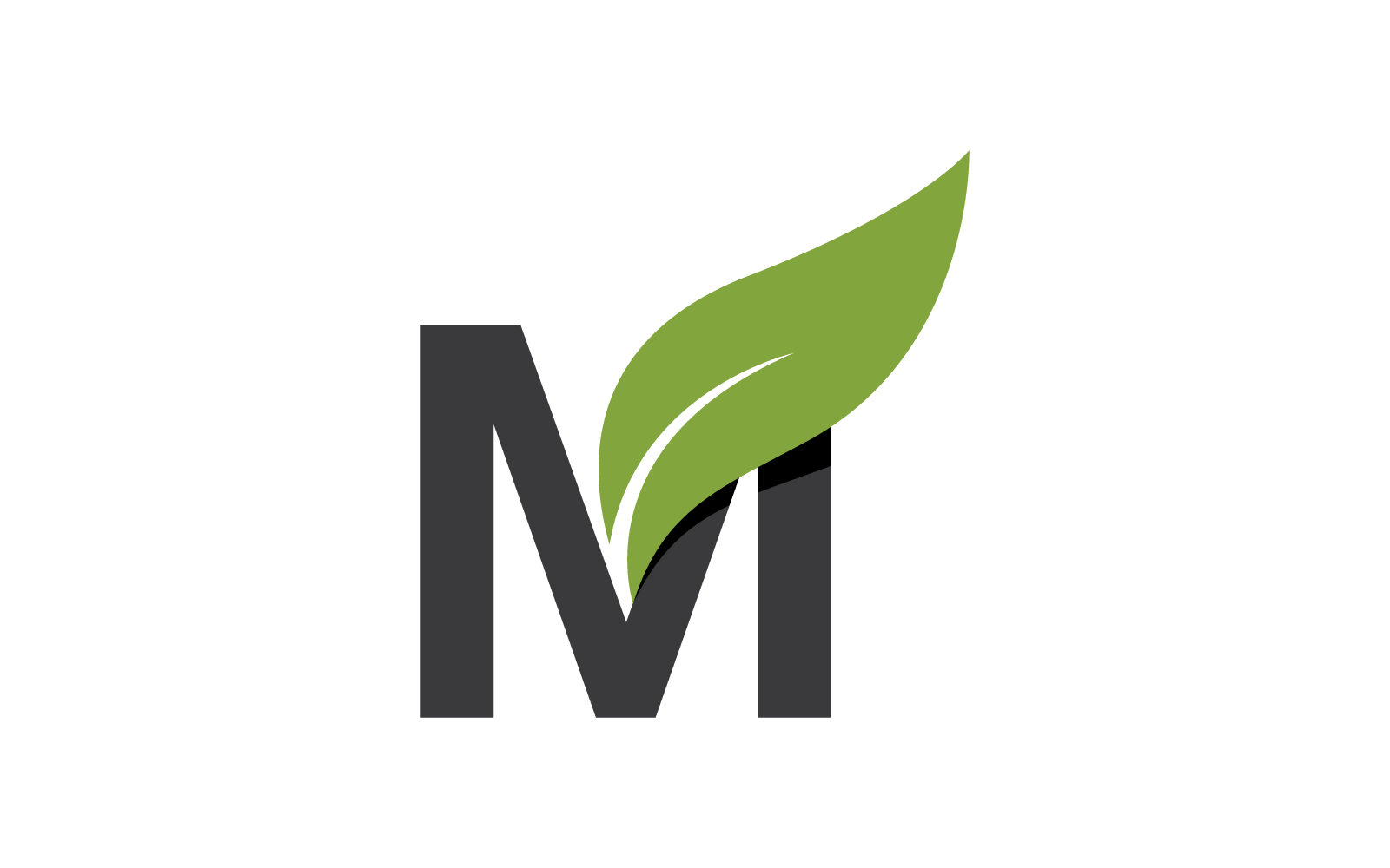 M Initial letter with green leaf logo vector flat design