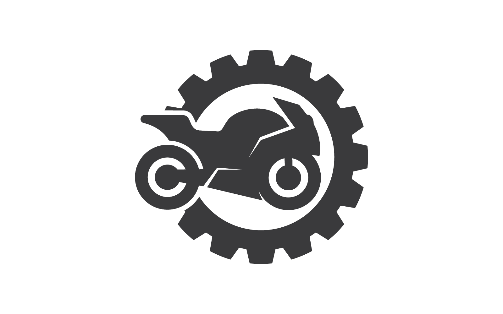 Moto sport e ingranaggio logo design piatto vettoriale