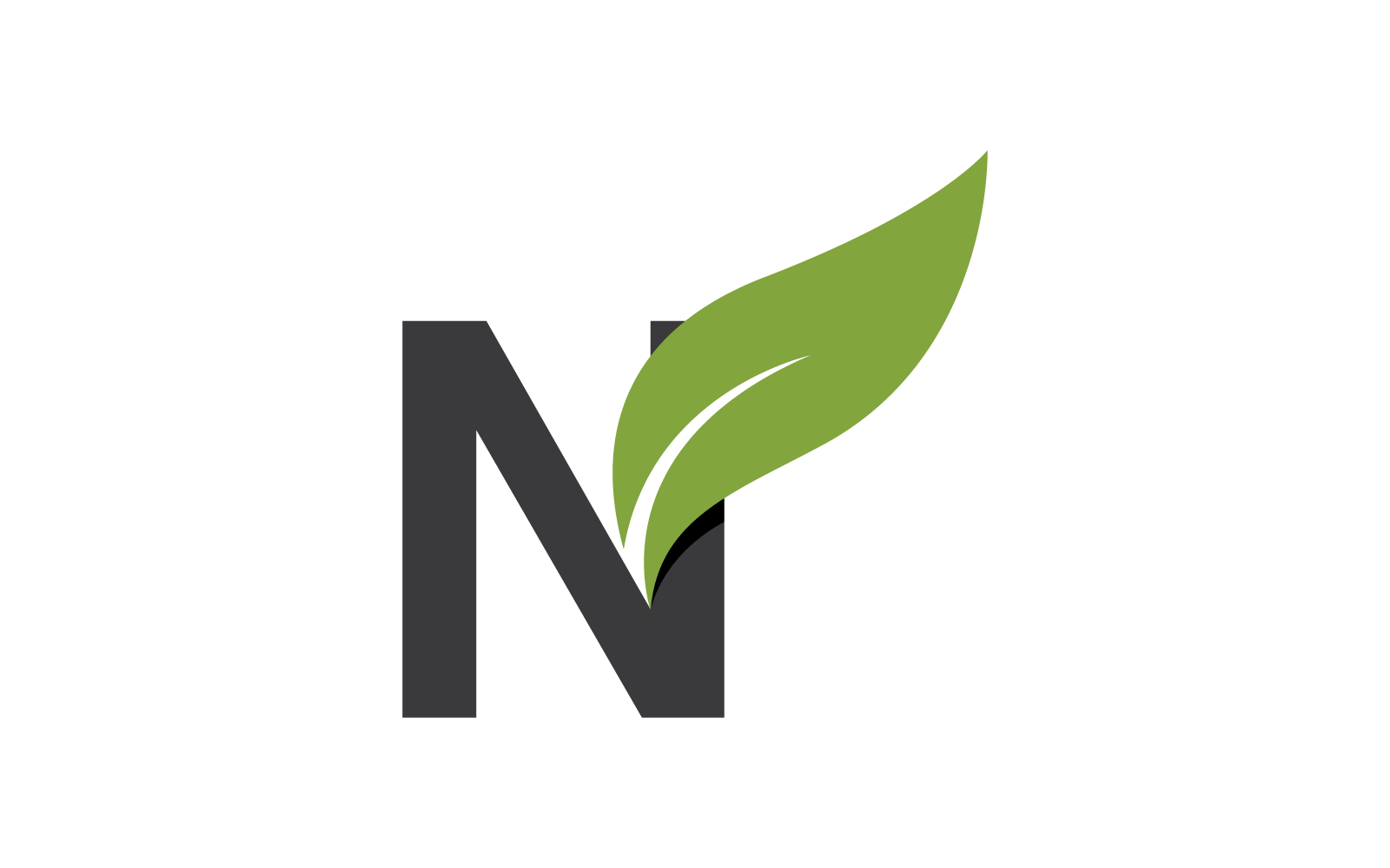 N Inledande bokstav med gröna blad logotyp vektor platt design