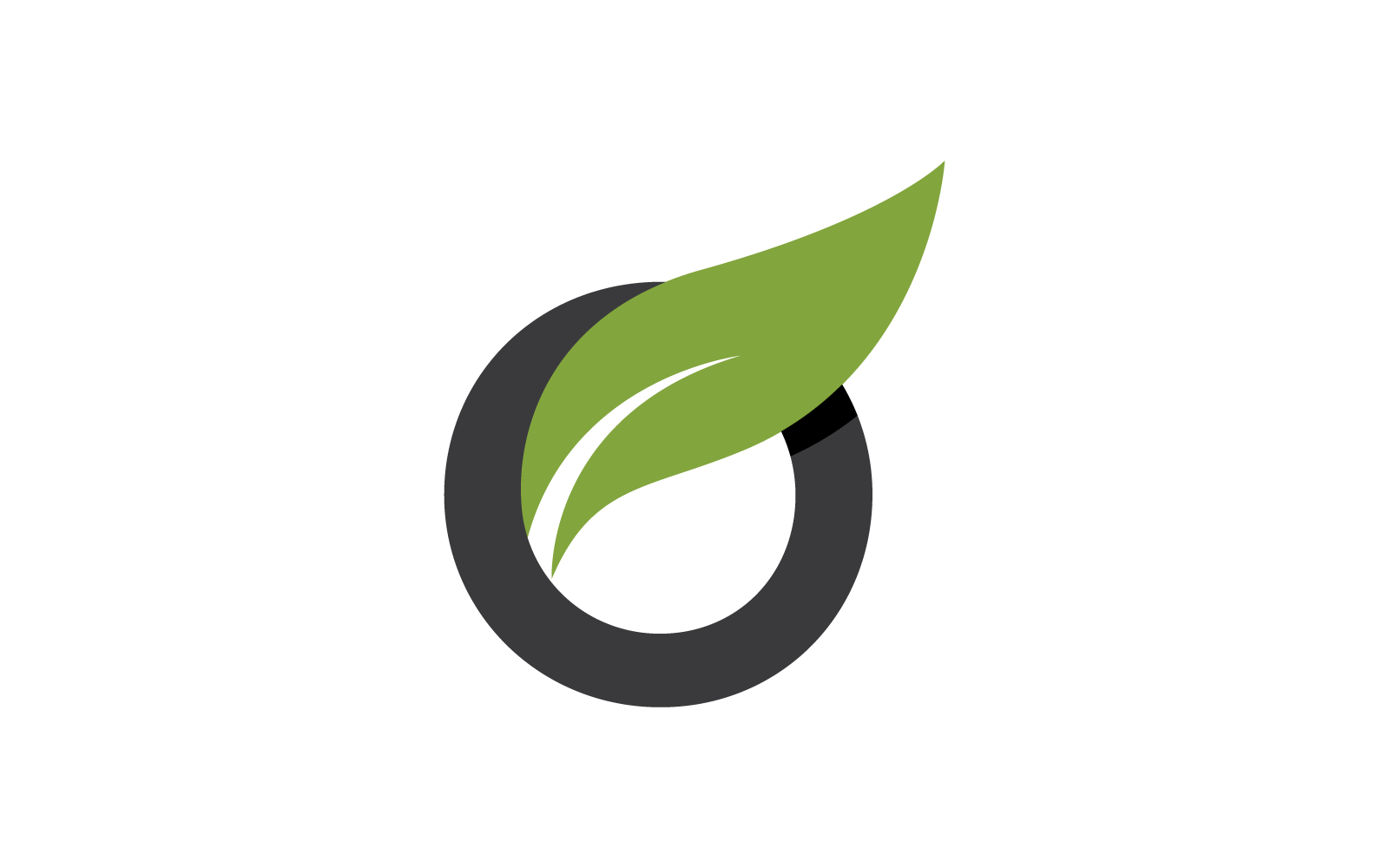O Lettera iniziale con design piatto vettoriale logo foglia verde