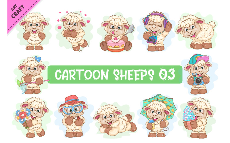 Set of Cartoon Sheeps 03. Clipart. Vector Graphic