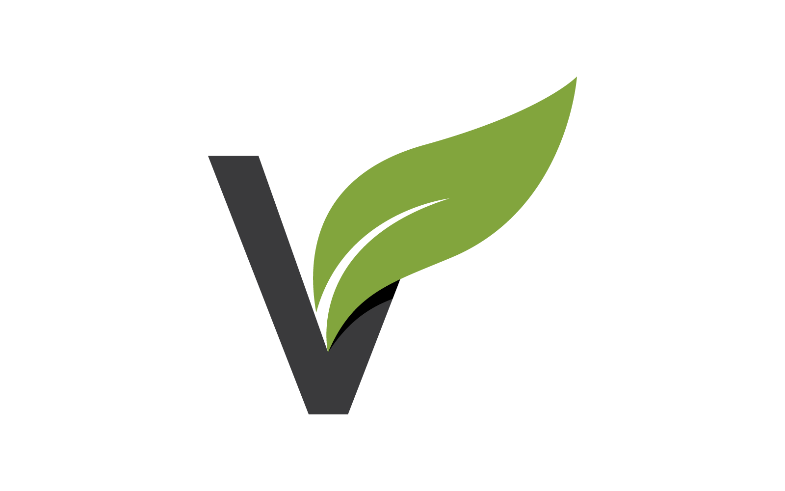 V Initial letter with green leaf logo vector flat design