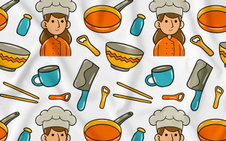 Cooking Kawaii Doodle Seamless Pattern 02