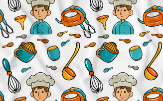 Cooking Kawaii Doodle Seamless Pattern 04