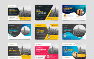 corporate horizontal business conference flyer template or business live webinar template set
