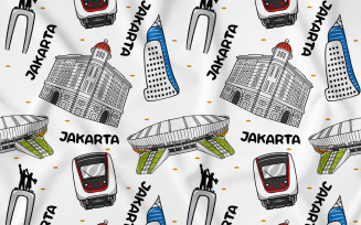 Jakarta Kawaii Doodle Seamless Pattern 02
