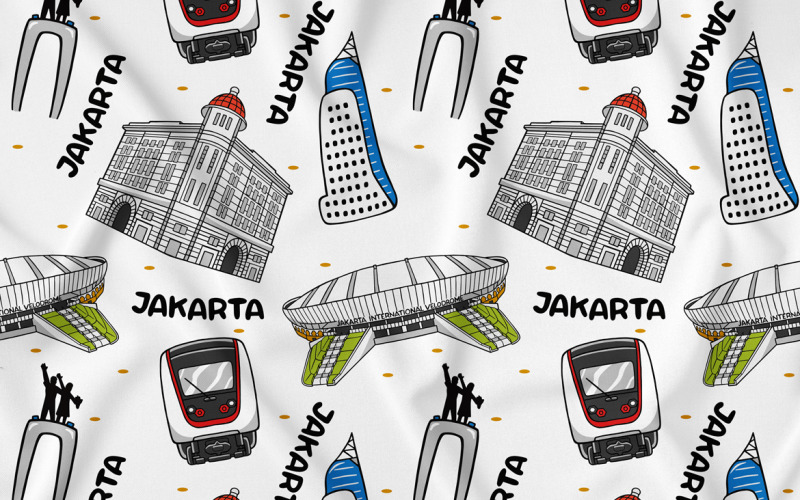 Jakarta Kawaii Doodle Seamless Pattern 02