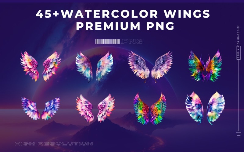 Watercolor Wings Premium PNG Bundle Background