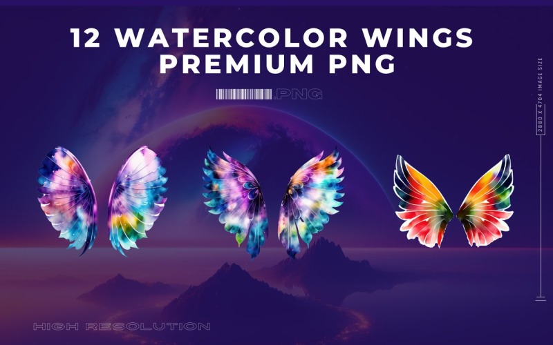Watercolor Wings Premium PNG Cutout Background