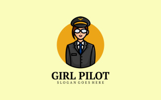 Girl Pilot Cartoon Logo Style