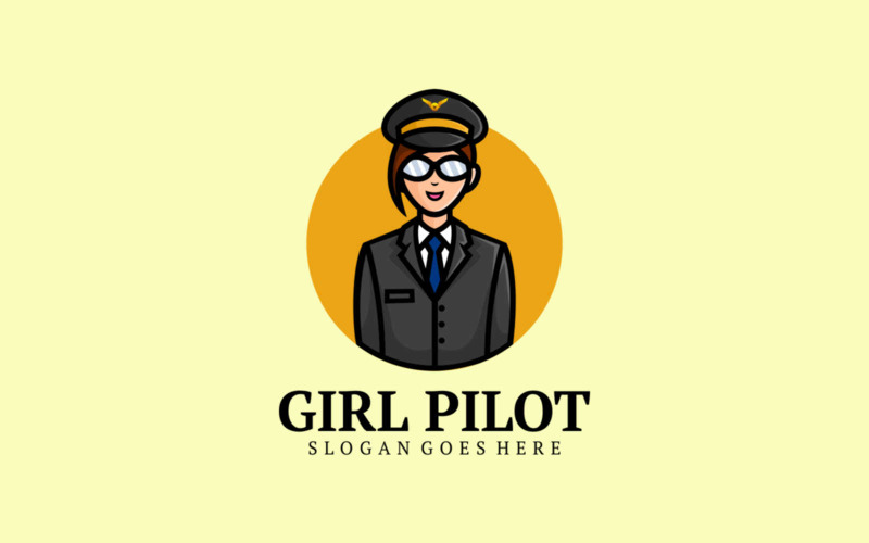 Girl Pilot Cartoon Logo Style Logo Template