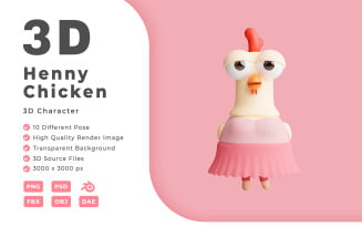 Hen Chicken 3D Character Illustration