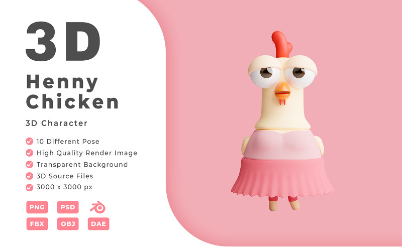 Hen Chicken 3D Character Illustration Model