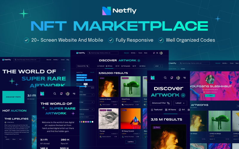 Netfly - NFT Marketplace Tailwind Template Website Template