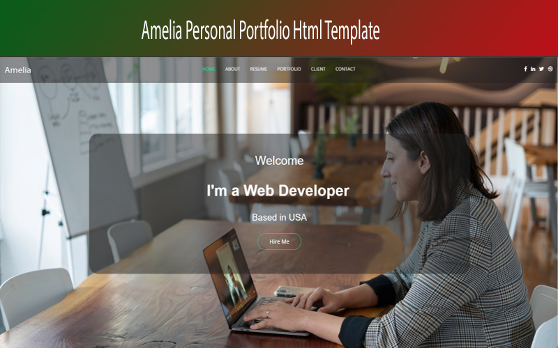 Amelia Personal Portfolio One Page HTML5 Template Landing Page Template