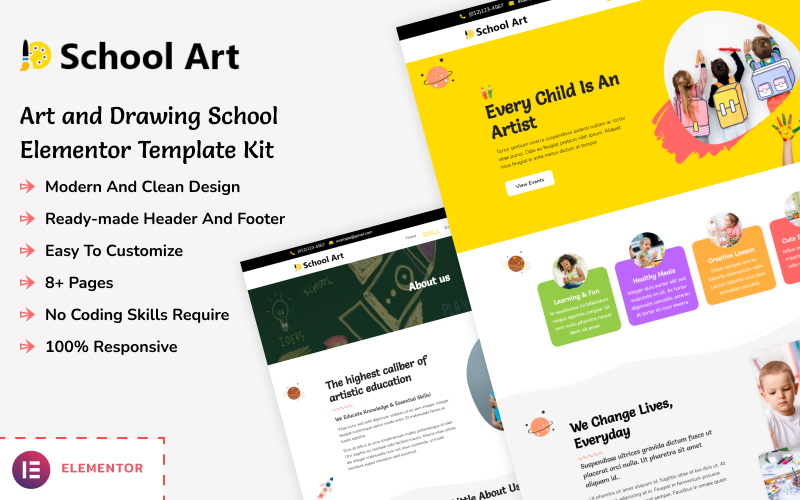 School Art - Art and Drawing School Elementor Template Kit Elementor Kit