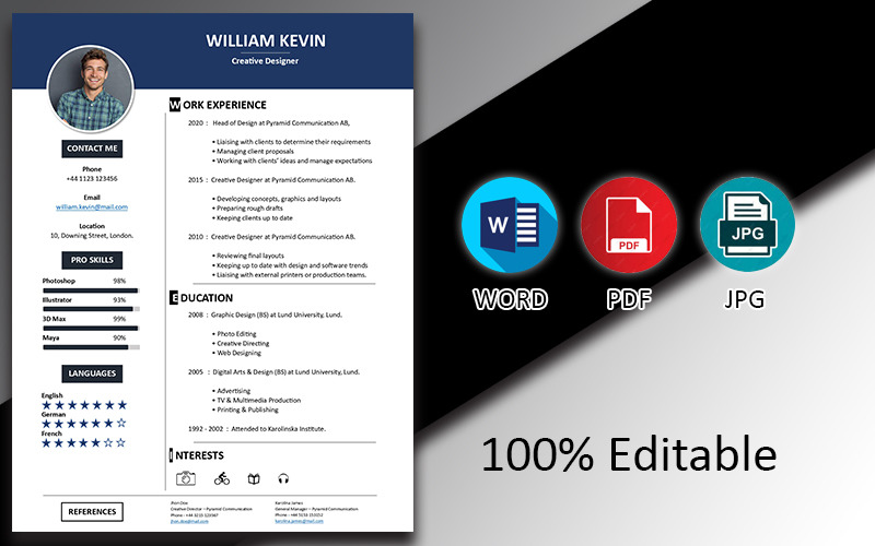 Blue White Simple Attractive CV Template for Creative Designer Resume Template