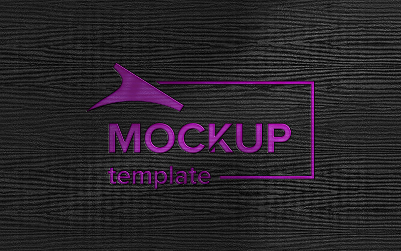Purple embossed logo mockup and black fabric texture background Product Mockup