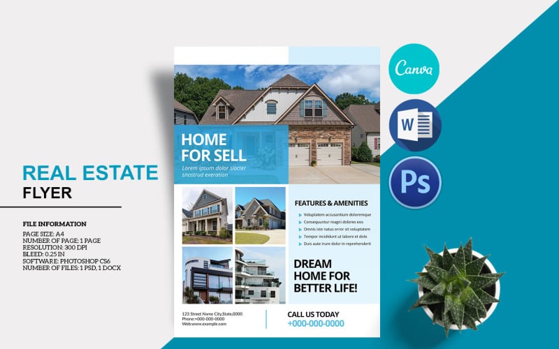 Real Estate Flyer Template. Canva, Ms word and Photoshop template Corporate Identity