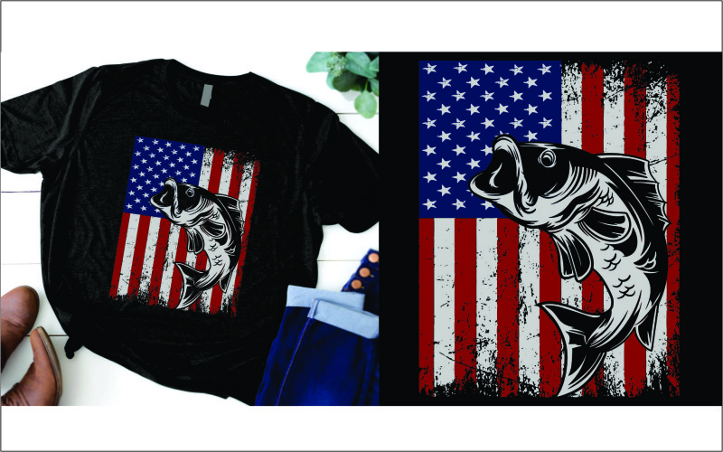 Fishing on usa flag t shirt T-shirt