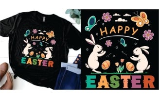 Happy Easter with eggs and cute bunny T shirt Design