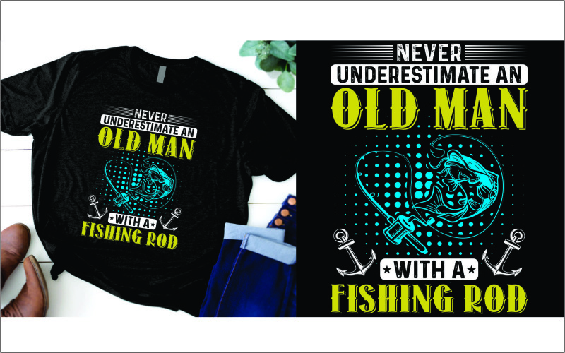 Never underestimate an old man with a fishing rod t shirt T-shirt