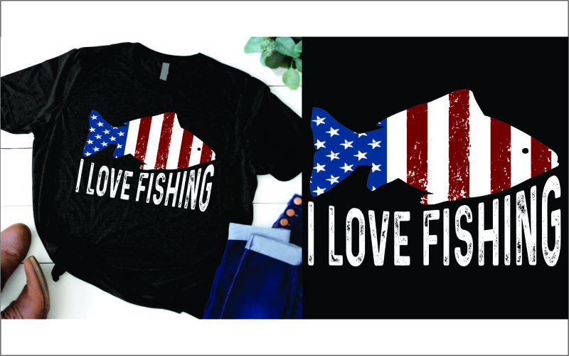 I love fishing usa flag T shirt Design T-shirt
