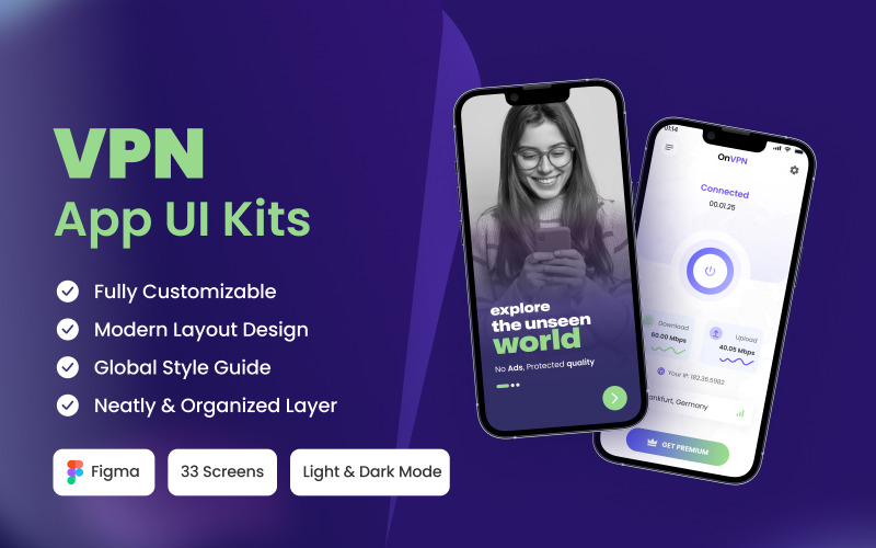 OnVPN- VPN Complete App UI Kit UI Element