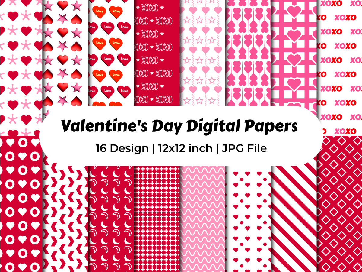 Valentine's Day Scrapbook Pattern Papers Free Pack Set