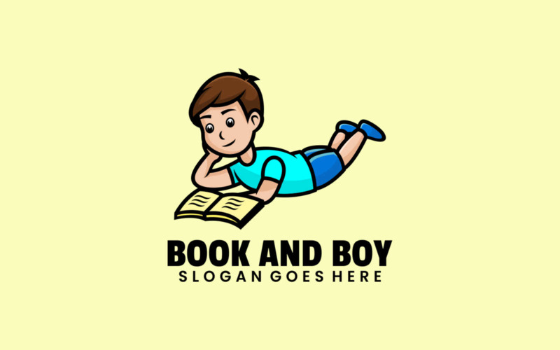 Boy Reads Book Cartoon Logo Logo Template