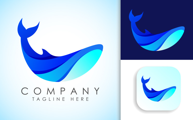 Modern Whale Gradient Logo. Fish Logo Logo Template