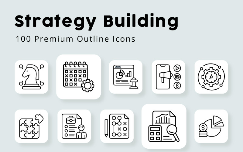 Strategy Building Outline Icons Icon Set
