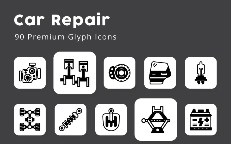 Car Repair Unique Glyph Icons Icon Set