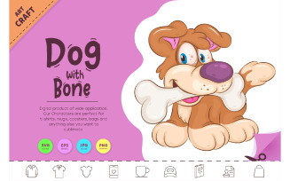 Cartoon Dog with Bone. Clipart.