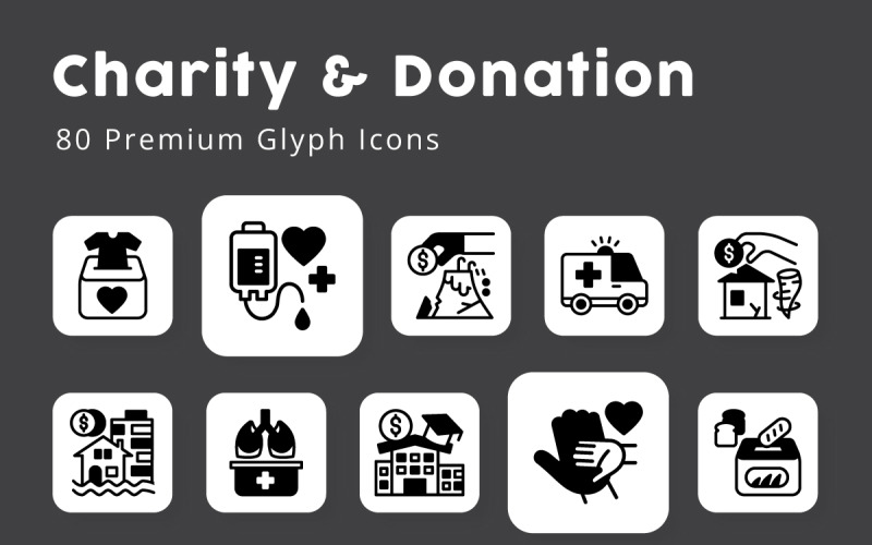 Charity and Donation Glyph Icons Icon Set